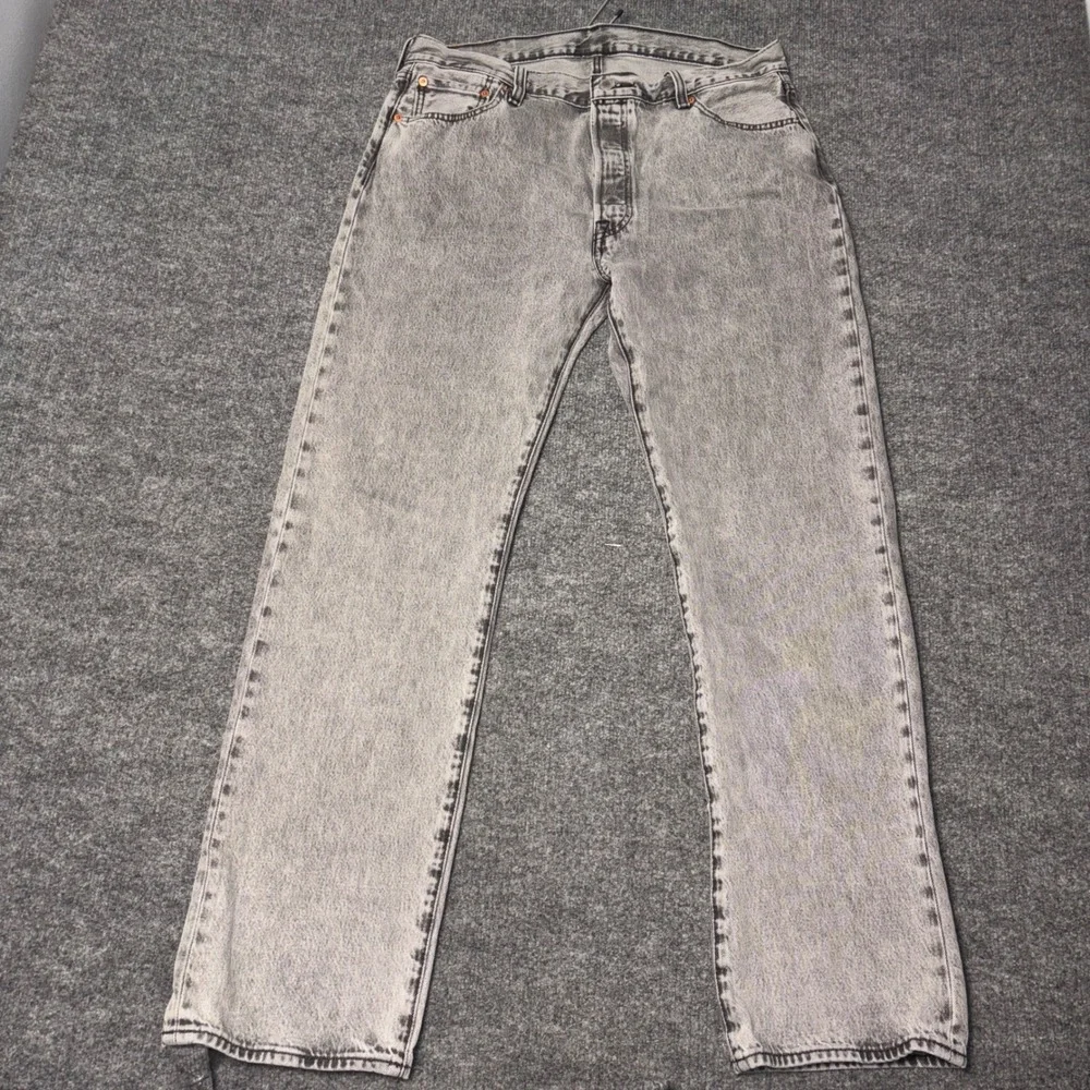 Levis 501 Original Fit Mens 36x34 Gray Acid Wash Straight Leg Button Fly Jeans